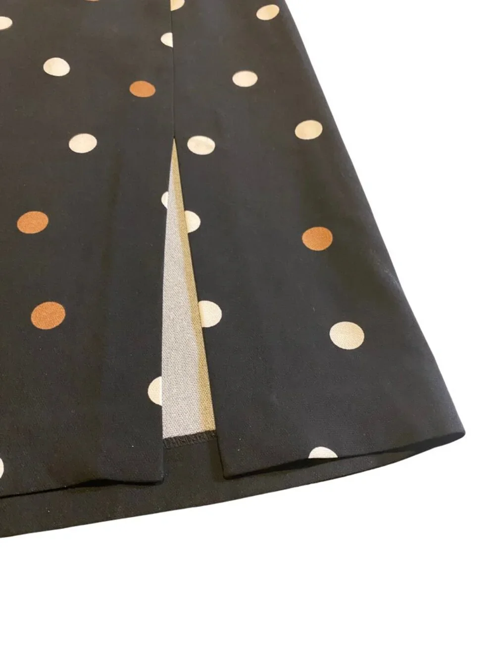Ann Taylor Factory Black A-Line Midi  Skirt White and Camel Brown Polka Dots 00P